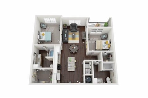 Floor plan for 2 beds, 2 baths, 1054 sqft
